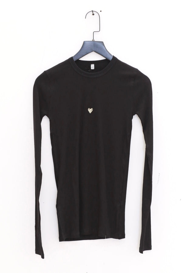 BASERANGE 25 Early Spring French organic cotton hollow heart-shaped long-sleeved T-shirt BAS-TOHLS-RB-000-Black